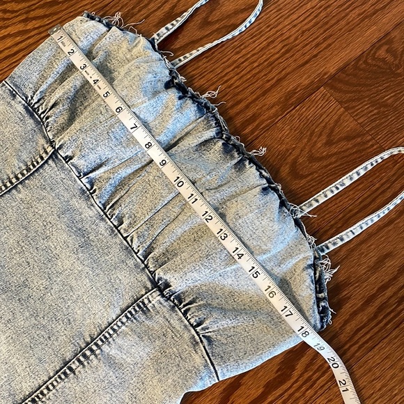 H&M tank sundress spaghetti straps denim stretch ruched bodice zippered Large - Picture 9 of 12